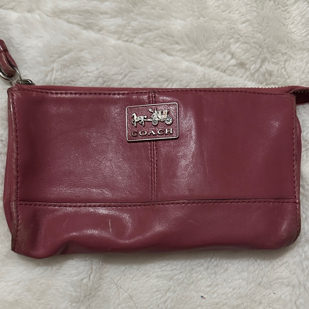 Coach Burgundy Leather Wristlet